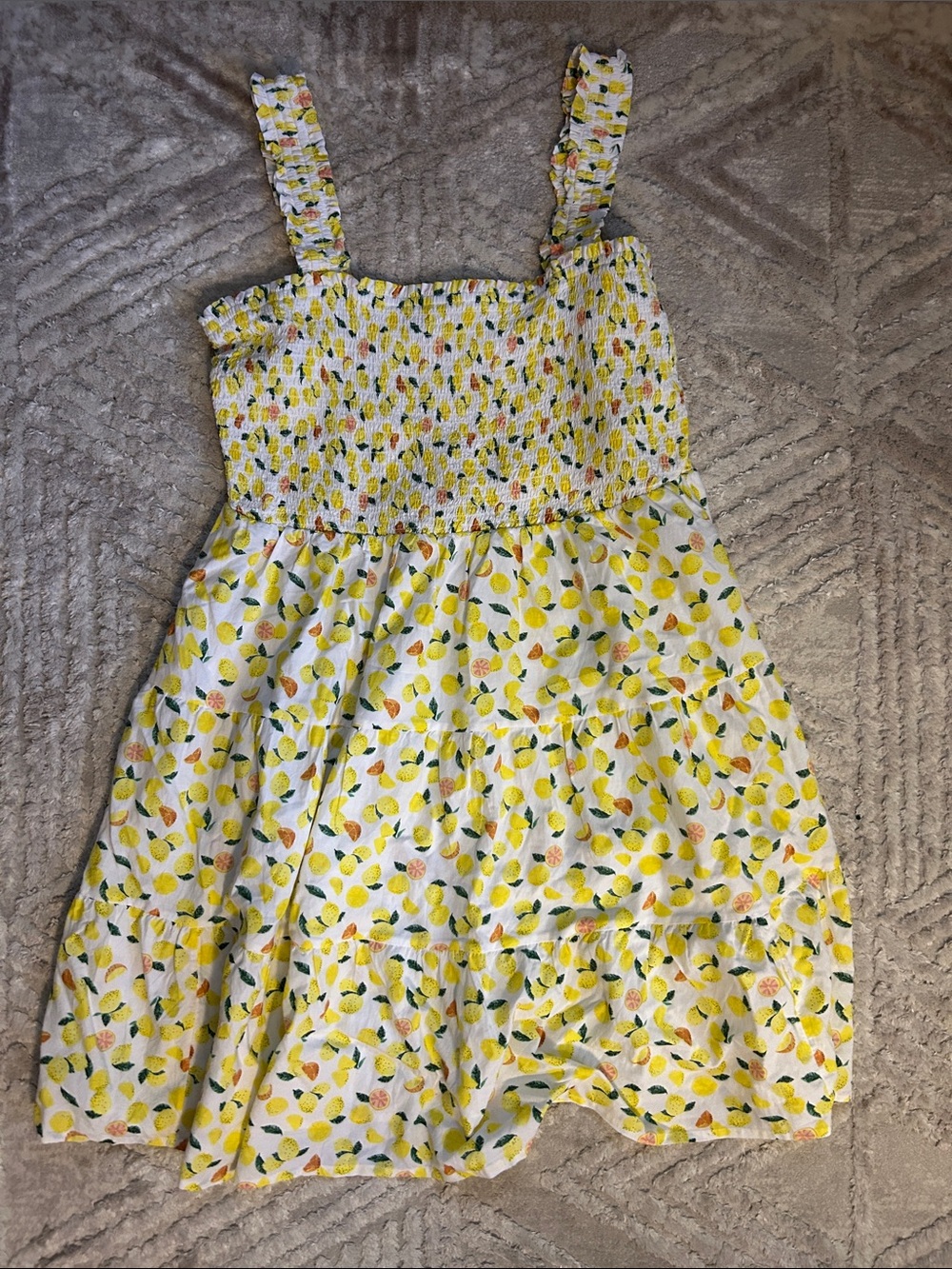 beachlunchlounge White Lemon Print Sundress with Yellow and Green Accents